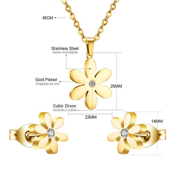 ASON Jewelry 316L Stainless Steel Gold Color Jewelry Sets for Women Flower Pendant Necklace Small Earrings for Femme asonjewelry